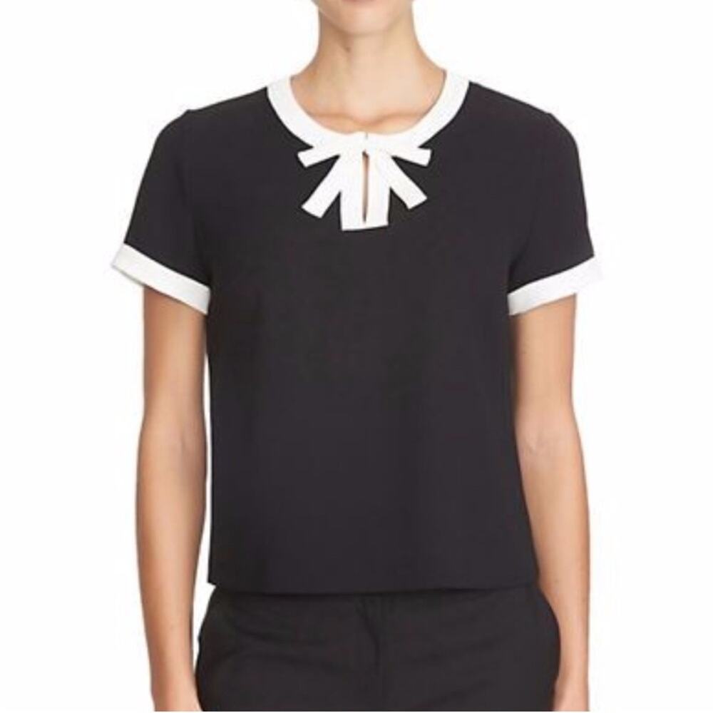 CeCe Black and White Bow School Girl Blouse small